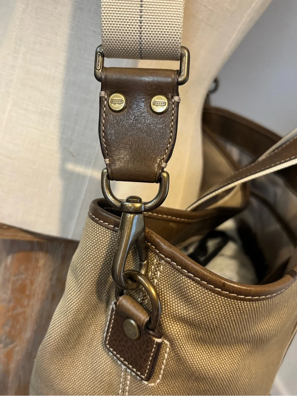 Coach RARE Leather Trim 2 Way Canvas Boat Tote/ Weekend Bag/ Work Tote